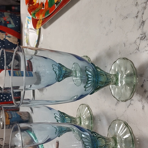 Borimoli Rocco Bahia blue green glasses 7 7 1/2 inch set - Picture 2 of 8